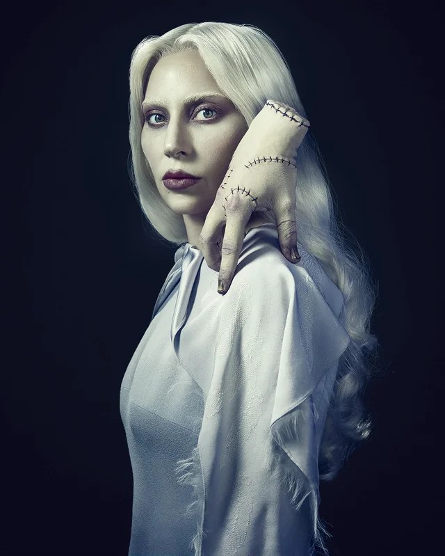 Lady Gaga as Rosaline Rotwood with Thing in Wednesday Season 2